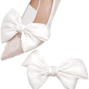 Tsangbaby Satin Bow Shoe Clips Dots Solid Color Shoe Clips Removable Shoe Clips Elegant Wedding Party Shoe Buckle Bag Clothing Hair Accessories for Women Girls 2 Pcs