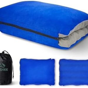 JefDiee Inflatable Camping Pillow with Memory Foam and Washable Cover Camping Gear and Travel Pillow for Airplanes, Camping (Blue)