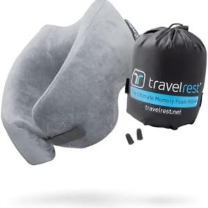 TRAVELREST Nest Memory Foam Travel Pillow & Neck Pillow - Advanced Neck Support for Long Flights - Patented Design for Optimal Relaxation - Long Travel - Unmatched Sleep - Washable Cover - Gray