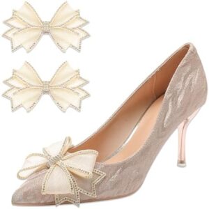 RUNAU Shoe Clips for Women Dress Shoes - Removable Rhinestone Bow Shoe Clips Elegant Wedding Party Shoe Buckle Bag Clothing Hair High Heels Accessories for Women Girls