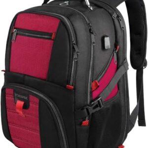 YOREPEK Travel Backpack, Extra Large 50L Laptop Backpacks for Men Women, Water Resistant College Backpack Airline Approved Business Work Bag with USB Charging Port Fits 17 Inch Computer, Bright Red