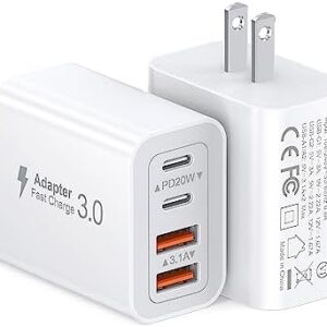 40W USB C Charger Cube, 2-Pack Wall Plug Fast Charging Block, 4-Port PD+QC Power Adapter Multiport Brick Type C Box for iPhone 15/14/13/12/11/Pro Max/XS/XR/8/7, Tablets, Cellphones