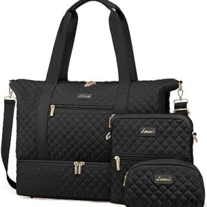 LOVEVOOK Travel Weekender Bag for Women, Duffle Bag with Shoe Compartment, Gym Duffel Bag with Makeup Bag Carry-on Tote Bag for Airplanes Traveling Weekend, Hospital Bags for Labor and Delivery 3Pcs