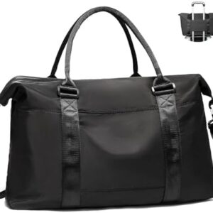 Travel Duffle Bag, Weekender Travel Bag Men Small Gym Bag for Women, Hospital Bag for Labor and Delivery, Overnight Bag Luggage Bag with Trolley Sleeve, Airplane Travel Essentials for Flying(Black)