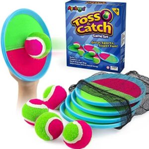Ayeboovi Toss and Catch Ball Set Beach Toys Pool Toys Outdoor Games Outdoor Toys Yard Games Easter Toys Gifts for Kids Ball and Catch Game with 4 Paddles and 4 Balls [Upgraded Version]