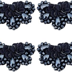 CRASPIRE 4PCS Crystal Shoe Charms Black Rhinestone Crystal Shoe Charms Wedding Bridal Shoe Elegant Rhinestones Flower for Jewelry Shoes Clothing Bags Hats Decor