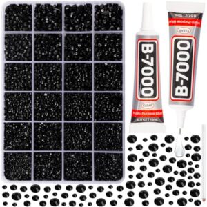 b7000 Jewelry Glue with 20100Pcs Black Rhinestones Flatback for Crafts, Flat Back Black Gems Shiny Crystals Diamonds for Clothing Fabric Shoes Clothes Shirt,Rinestones Bulk Bedazzling Kit for Crafting