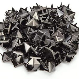 Square Rivets,100 Pcs 9 mm Brass Copper Square Pyramid Studs 4 Prong Metal Nailhead Studs Spikes for Clothing Bag Leather Shoes Punk Rock Jewelry Craft (Silver Black)