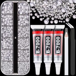 Resin Rhinestones for Crafting with B7000 Jewelry Glue, 1 Box Clear Flatback Crystals with 3Pcs 10ml Glue for Bedazzling Crafts DIY Nail Art Makeup,Non Hotfix Gems for Clothing Shoes