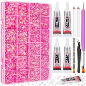 cridoz B-7000 Glue with 33000Pcs Rhinestones for Crafting, Clear Glue Flat Back Rhinestones Pink Crystal Kit with Jewelry Glue for Clothing Fabric Shoes Nail Art Jewelry Making
