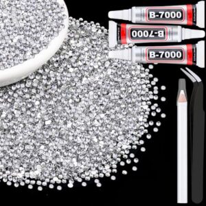 6000Pcs 3mm Resin Rhinestones with 3Pcs 10ml B7000 Jewelry Glue for Crafting, Clear Large Amount Non Hotfix Flatback Gems, Bedazzling Crystal Bulk for DIY Crafts Clothing Tumblers Shoes Fabric